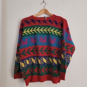 Vintage E.Z. Spirit All around Sweater Pullover Aztec Wool Blend Colorful